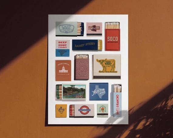 Austin Texas Vintage Matchbook Poster Print