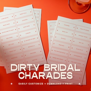 Dirty Charades - Vrijgezellenfeestspel, Bruidsdouchespel, Bruiloftspellen, Afdrukbaar spel, Bruiloft Charades, Hens Party-spel