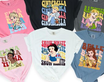Disney Princess Shirt, Custom Princess Shirt, Disney Princess Anna Elsa Snow White Cinderella Belle Ariel Shirts, Comfort Colors 182329