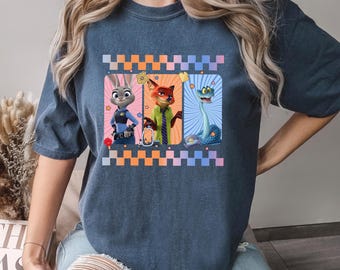 Checkered Disney Zootopia 2 Shirt, Comfort Colors,Judy Hopps Nick Wilde Gary De'Snake Shirt, Disneyland Zootopia Tee 184500