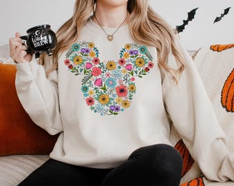 Disney Floral Mickey Head Sweatshirt, Disney Floral Mickey Head Hoodie, Disney Mickey Mouse Sweatshirt, Disney Trip Sweatshirt 181186
