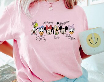 Retro Mickey and Friends Signatures Shirt, Comfort Colors, Disneyworld Shirt, Disney Vacation Shirt, Disney Family Trip Shirt 182895