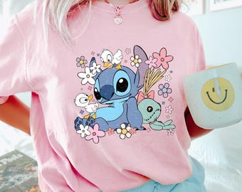 Stitch Floral Shirt, Comfort Colors Shirt, Disney Stitch Shirt, Disney Floral Shirt, Lilo and Stitch Shirt, Disney Holiday Trip Tee 183322