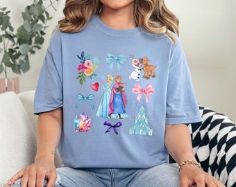 Elsa Anna Frozen Shirt, Comfort Colors, Princess Elsa Coquette Bow Shirt, Disney Girls Trip, Frozen Coquette Shirt, Olaf Frozen Shirt 183902
