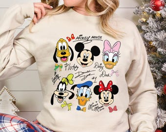 Mickey and Friends Signatures Sweatshirt, Disney Mickey and Friends Hoodie, Disneyland Family Trip Sweatshirt, Mickey Crew Crewneck 183539