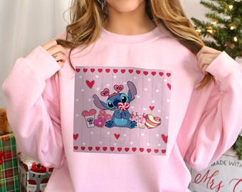 Stitch Valentine Sweatshirt, Valentine Girls Hoodie, Disney Valentine Sweatshirt, Valentine's Day Crewneck, Stitch Love Sweatshirt 180625
