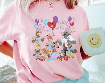 Personalized Name Age Zootopia 2 Birthday Shirt, Comfort Colors, Disney Judy Hopps Nick Wilde Birthday Gift, Disneyland Family Tee 184509