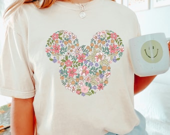 Mickey Head Flowers Shirt, Comfort Colors Shirts, Disney Trip 2025, Disney World Shirt,Mickey and Minnie, Disney Shirts, Mickey Mouse 181187