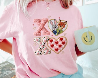 Valentine XOXO Zootopia Shirt, Comfort Colors, Nick Wilde Judy Hopps Shirt,Zootopia 2 Love Shirt, Cute Fox Bunny Couple Valentine Tee 184492