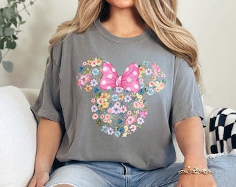 Disney Flower Mickey Minnie Shirt, Comfort Colors Shirt, Disney Garden Festival Shirt, Mickey Minnie Head Shirt, Floral Disney Shirt 182835