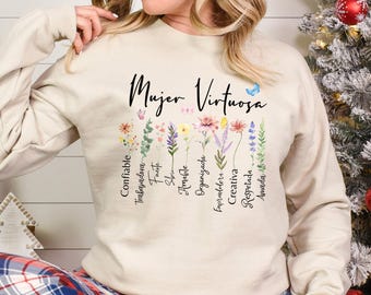 Mujer Virtuosa Sweatshirt, Cute Spanish Sweatshirt, Spanish Christian Hoodie, Spanish Bible Christian Hoodie, Bible Verse Crewneck 183541