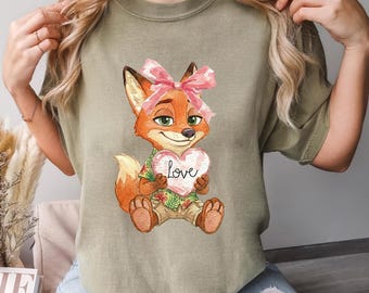 Watercolor Judy Hopps Nick Wilde Heart Shirt, Comfort Colors, Valentine Zootopia Shirt, Coquette Bow Zootopia Tee, Disney Love Shirt 184491