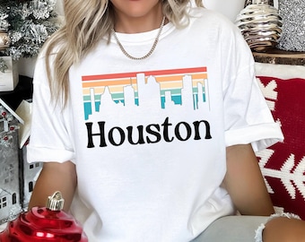 Rainbow Houston Shirt, Comfort Colors Shirt, Colorful City Pride Shirt, Houston Texas Rainbow Skyline Shirt, Houston Panorama Shirt 184599