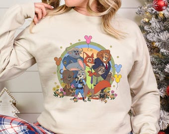 Disney Zootopia Characters Sweatshirt, Nick Wilde Judy Hopps Sweatshirt, Disney Family Trip Hoodie, Zootopia Mickey Balloons Crewneck 184659