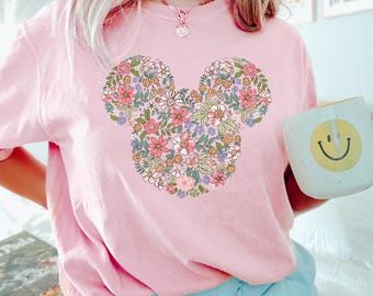 Disney Floral Mickey Head Shirt, Comfort Colors Disney Shirt, Mickey Head Shirt, Disney Mickey Shirt, Disney Family Shirt 181187