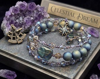 Celestial Dream Bracelet: Northern Lights Abalone, Druzy Agate, Crystal Accents