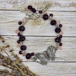 Purple Beaded Butterfly Bracelet