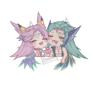 Xayah & Rakan Star Guardian Charm Keychain TFT LOL Teamfight Tactics League of Legends Riot Acrylic Keychain Chibi Anime Kawaii
