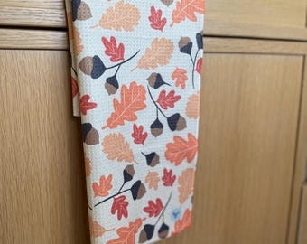 Fall leaves Kitchen towel, Fall Dish Towel, Waffle Weave Microfiber Towel, Absorbent dish Towel, Double Sided, Desert Aqua,