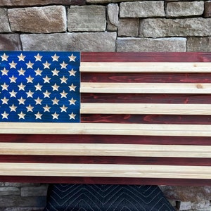 Challenge Coin Display Rack Holder - Rustic American Flag - Military Coin Display 37&quot; x 19.5&quot;