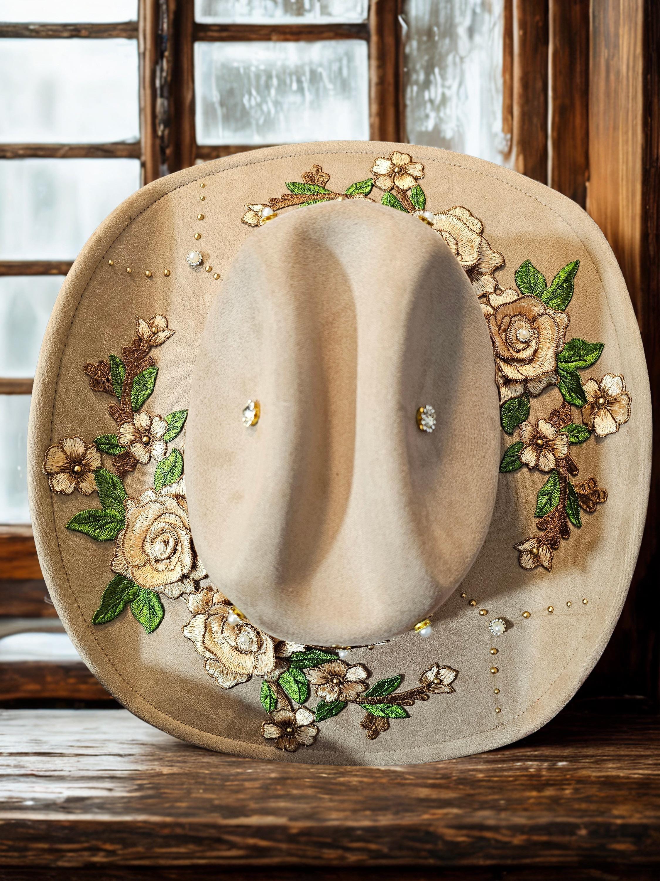 7296 Cowboy Hats For Women Wide Brim Rhinestone Cowgirl Hat Ba-khaki Geodes & Natural Stone Mix Band on Natural Straw Cowboy Hat  main image 2
