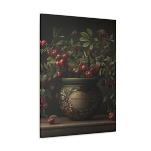Red Berry Flower Pot Canvas Wall Art – Vibrant Botanical Print for Home & Office Décor – Colorful Floral Artwork