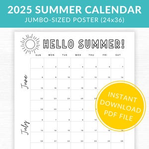 Calendrier d'été 2025 géant à imprimer (téléchargement PDF)