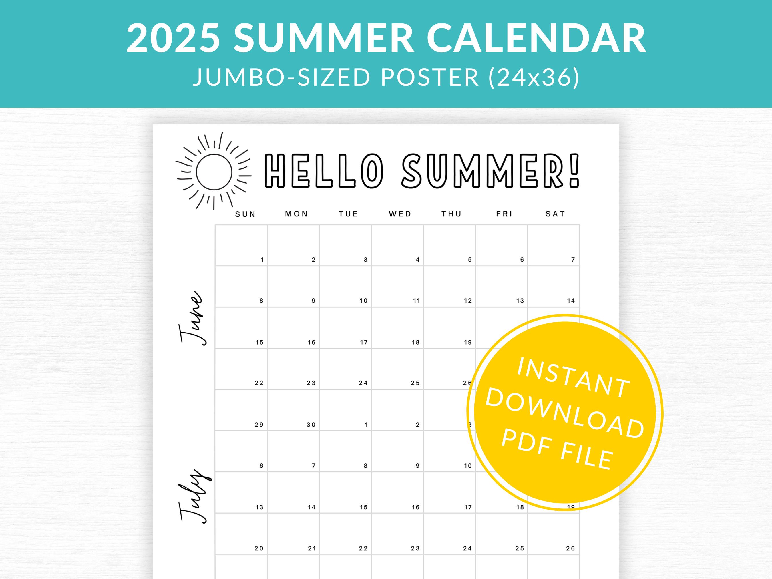 Giant printable summer calendar 2025 (pdf download) - etsy australia