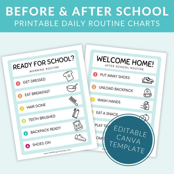 Before and After School Daily Routine Charts for Kids - Editable Canva Templates