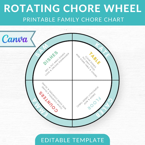 Rotating Chore Wheel Digital Template - Family Chore Chart