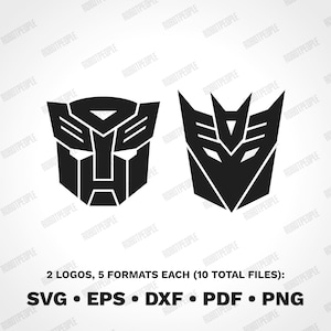 Transformers Autobots Decepticons Logo Insignias SVG Bundle | clipart wektorowy, natychmiastowe pobieranie, 2 loga w edytowalnych plikach warstwowych dla Cricut