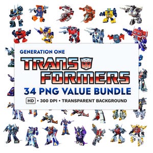 Transformers G1 PNG Bundle | Optimus Prime, Bumblebee, Megatron + more, instant download, hi def, transparent background, sublimation
