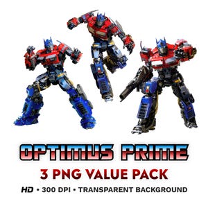 Transformers Optimus Prime PNG Bundle / clip art Autobot / 3 PNG separati / download immediato, 300 dpi, sfondo trasparente, sublimazione