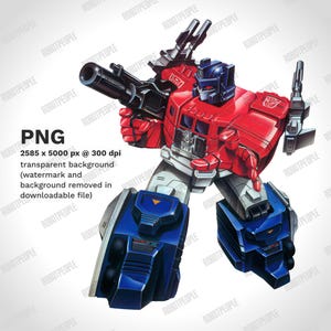 Transformers G1 Powermaster Optimus Prime PNG / arte autobots / download immediato, 300 dpi, alta definizione, sfondo trasparente, sublimazione