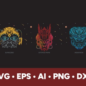 Transformer SVG / Optimus Prime svg, Megatron svg, Bumblebee svg, teste di trasformatore svg, eps, ai, png, dxf, download immediato, arte robot