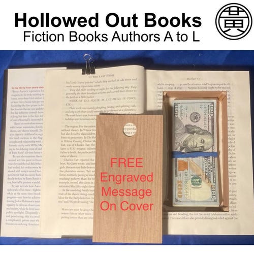 Coffre-fort pour livres évidé : rangement caché avec gravure gratuite (Auteurs A-L)