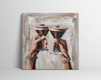 Espresso Martini Painting, Cocktail Painting, Vodka Painting, Alcohol Happy Hour Bar Art, Modern Kitchen Art Decor, Feminine Cocktail Art