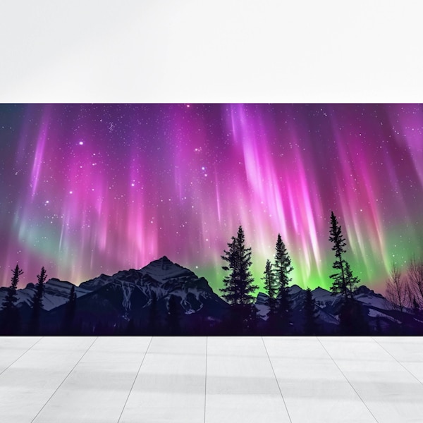 Northern Lights Aurora Borealis Photography, Northern Lights Alaska Landscape, Nature Mountains Colorful Night Sky Poster Print Wall Art