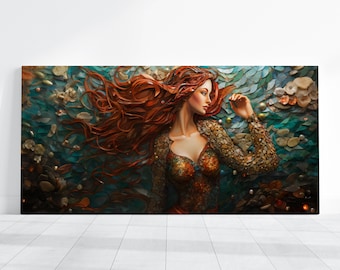 Mermaid Decor, Colorful Mermaid Art Large Canvas, Majestic Creature Mermaid Fantasy Beautiful Art Print, Ocean Artwork Living Room Decor