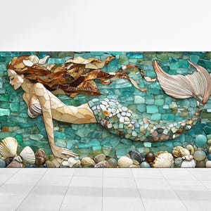 Mermaid Painting, Colorful Mermaid Art Large Canvas, Majestic Creature Fantasy Art Print, Magical Ocean Beauty Living Room Bathroom Decor