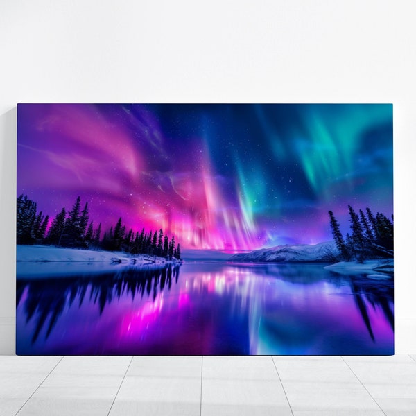 Northern Lights Aurora Borealis Photography, Northern Lights Canvas Artwork, Alaska Landscape Nature Night Sky, Celestial Icelandic Print
