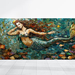 Mermaid Decor, Colorful Mermaid Art Large Canvas, Majestic Creature Mermaid Fantasy Art Print, Mythology Mythical Ocean Beauty Seascapes