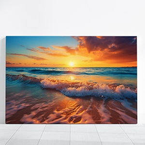 Beach Sunset Print, Ocean Landscapes Canvas Wall Art, Tropical Sunrise Beach Portrait HD, Sea Landscape Coastal Canvas Large Wall Art Print