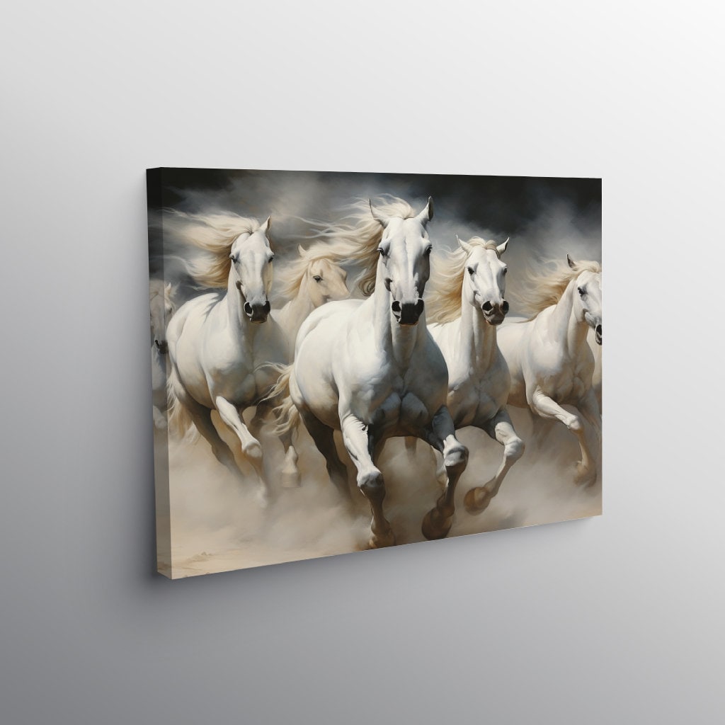 Horses Running Canvas Wall Art Painting, White Horses Poster, Extra ...