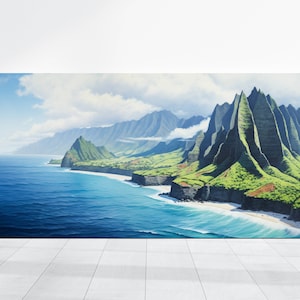 NaPali Coast Kauai Wall Art - Hawaii Na Pali Cliffs Painting Art - Beautiful Ocean Beach North Shore Hawaii Paradise Large Wall Art