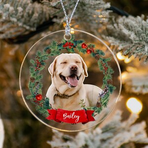 Personalized Pet Ornament, Custom Dog Christmas Ornament, Pet Memorial Ornament, Cat Christmas Photo Ornament, Pet Portrait Name Gift