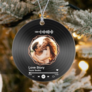 Custom Song Photo Ornament, Custom Together ornament, Engaged Ornament, Couple Song Ornament. The Ornament plays our song, Enjoy the moment