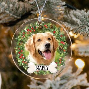 Personalized Pet Glass Ornament, Custom Dog Christmas Ornament, Pet Memorial Ornament, Cat Christmas Photo Ornament, Pet Portrait Name Gift