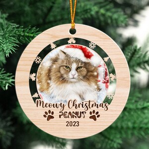 Personalized Cat Christmas Ornament, Meowy Christmas, Cat Photo Ceramic Ornament, Custom Cat Mom Gift, Cat Christmas Gift, Cat Lover Gift