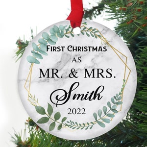 Mr and Mrs Christmas Ornament - First Christmas Married Ornament - Our First Christmas Married as Mr and Mrs Ornament - Personalized